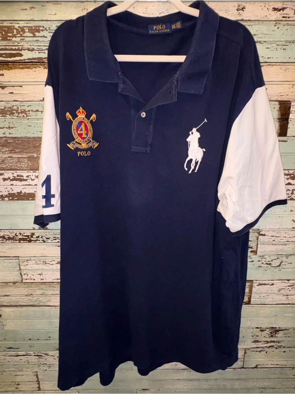 Polo Ralph Lauren Navy and White Rugby-Inspired Polo